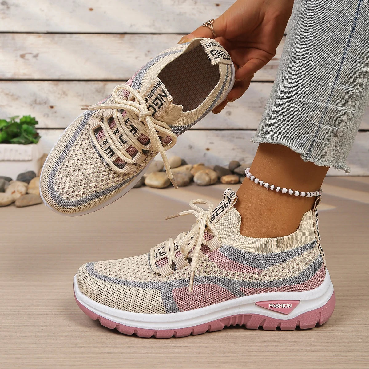 Two-Tone Lace-Up Sneakers