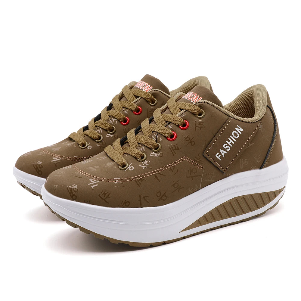 Wedge Sole Lace Up Sneakers