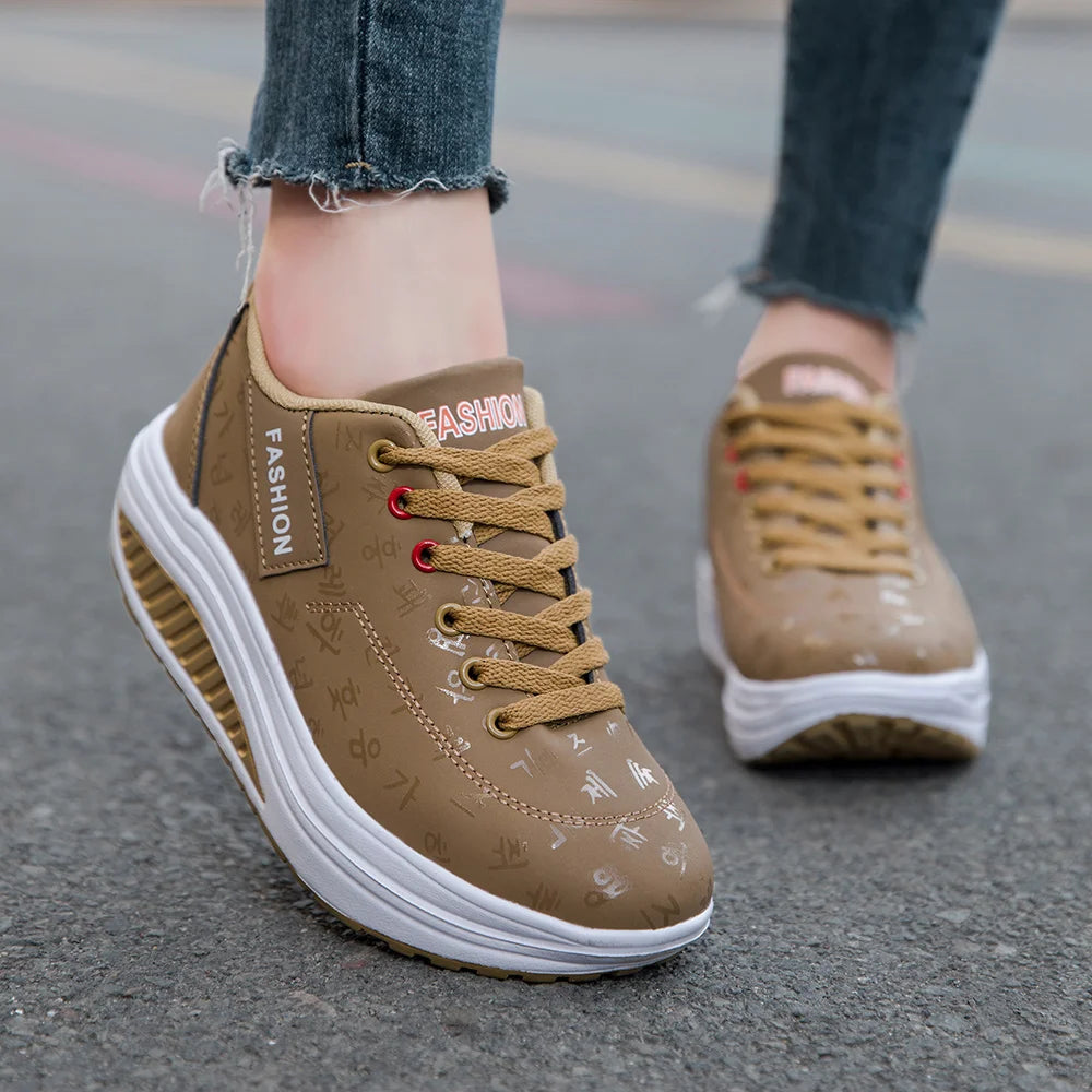 Wedge Sole Lace Up Sneakers