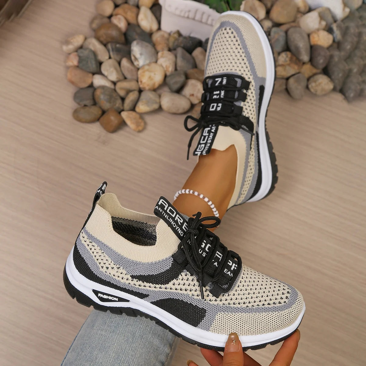 Two-Tone Lace-Up Sneakers