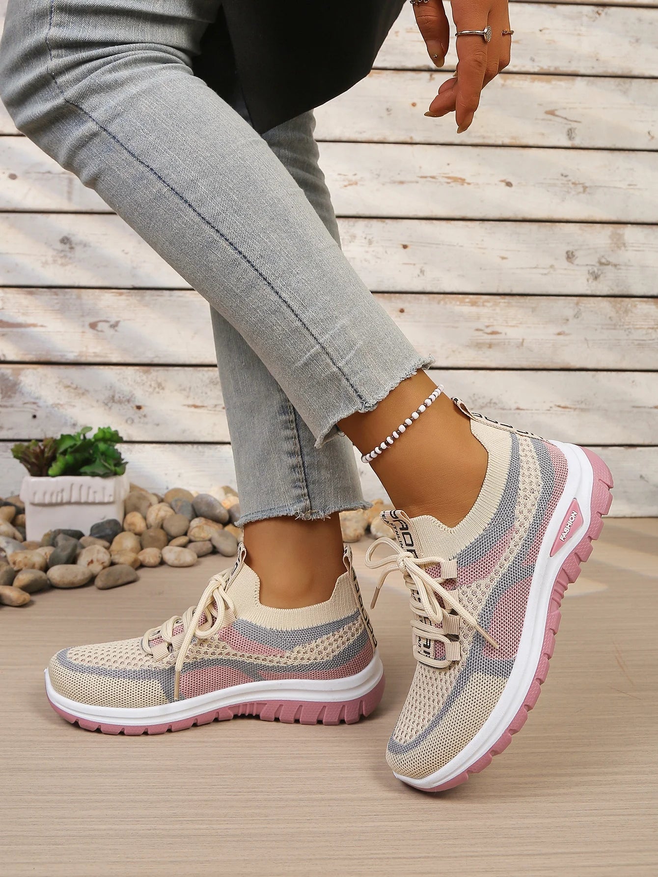 Two-Tone Lace-Up Sneakers