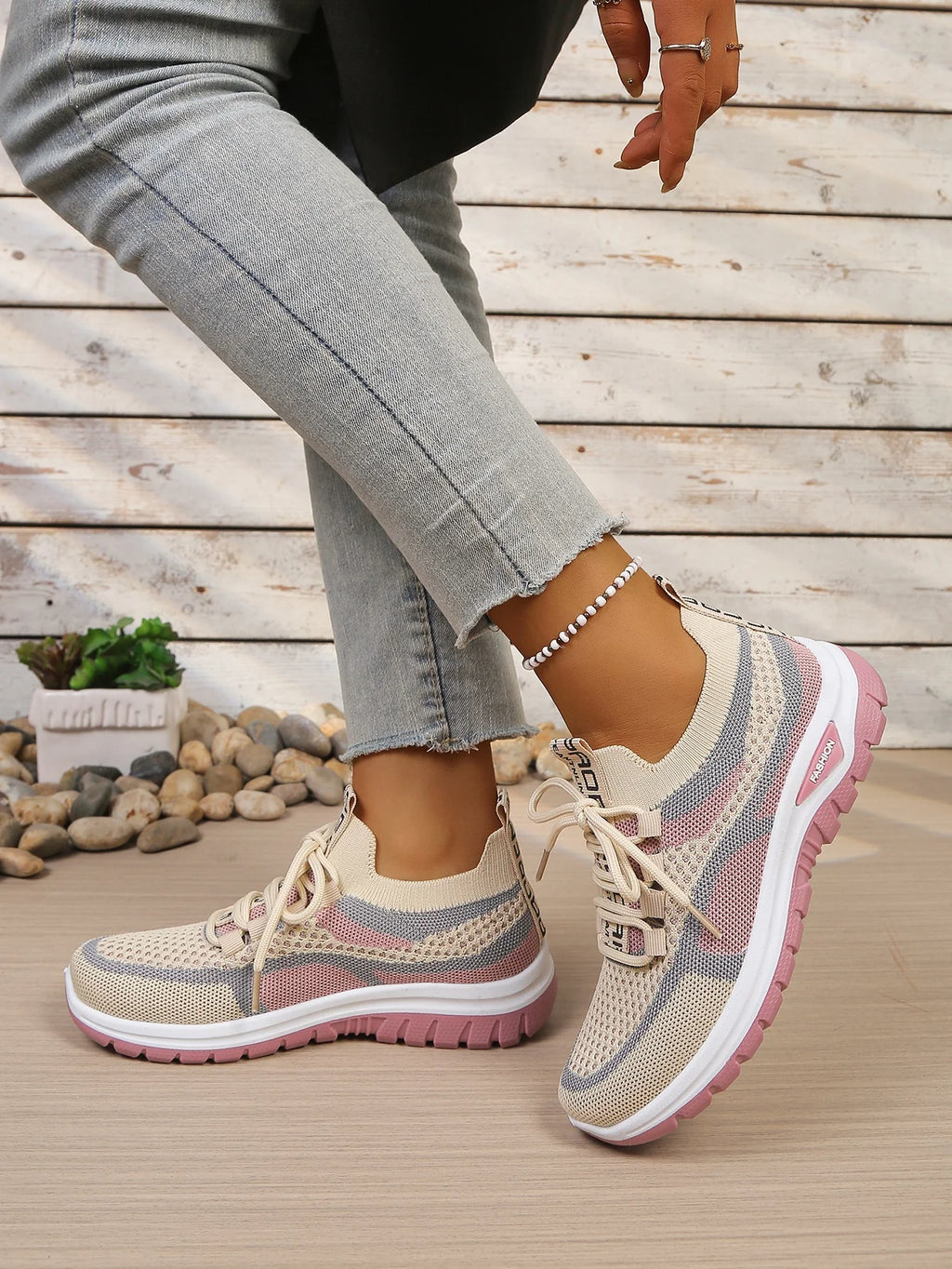 Two-Tone Lace-Up Sneakers