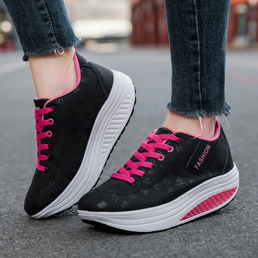 Wedge Sole Lace Up Sneakers